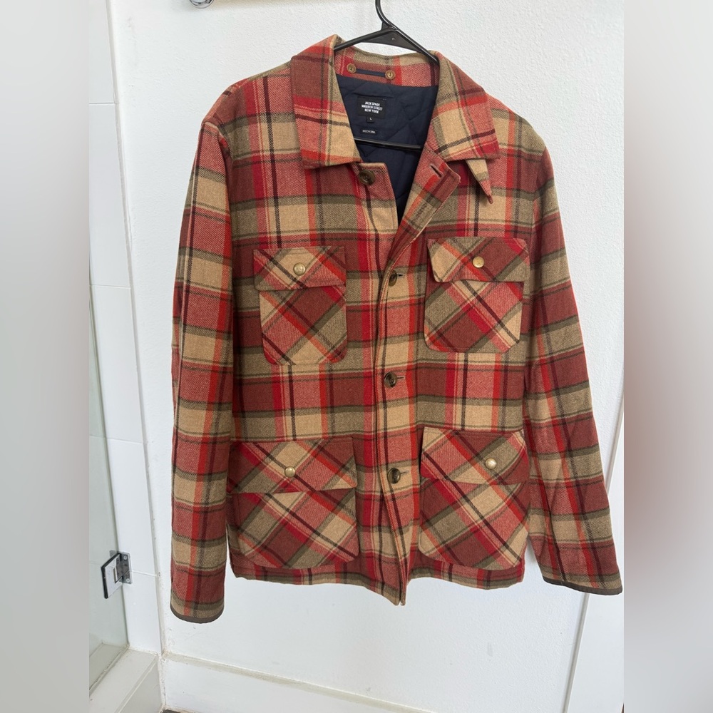 Jack Spade Red and Tan Plaid Military Jacket